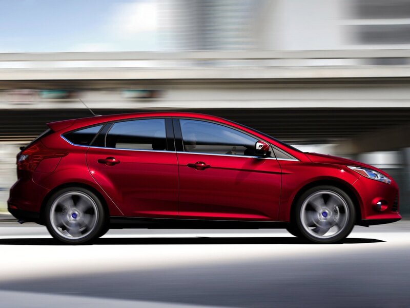 Red Hatchback Car — Dynamic, Photograph, Road, Overpass