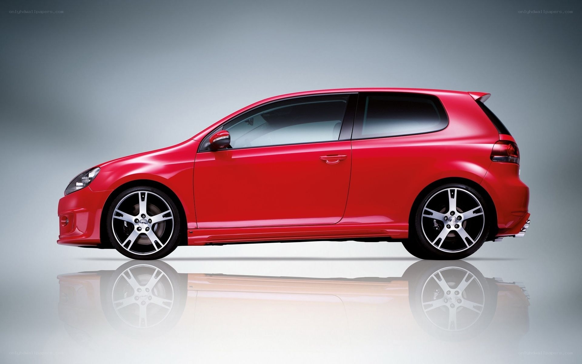 Red hatchback car side view