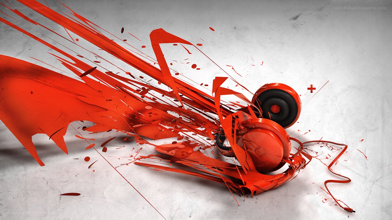 Red headphones explosion art