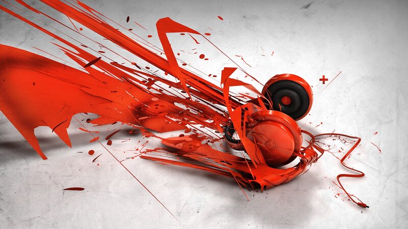 Red headphones explosion art