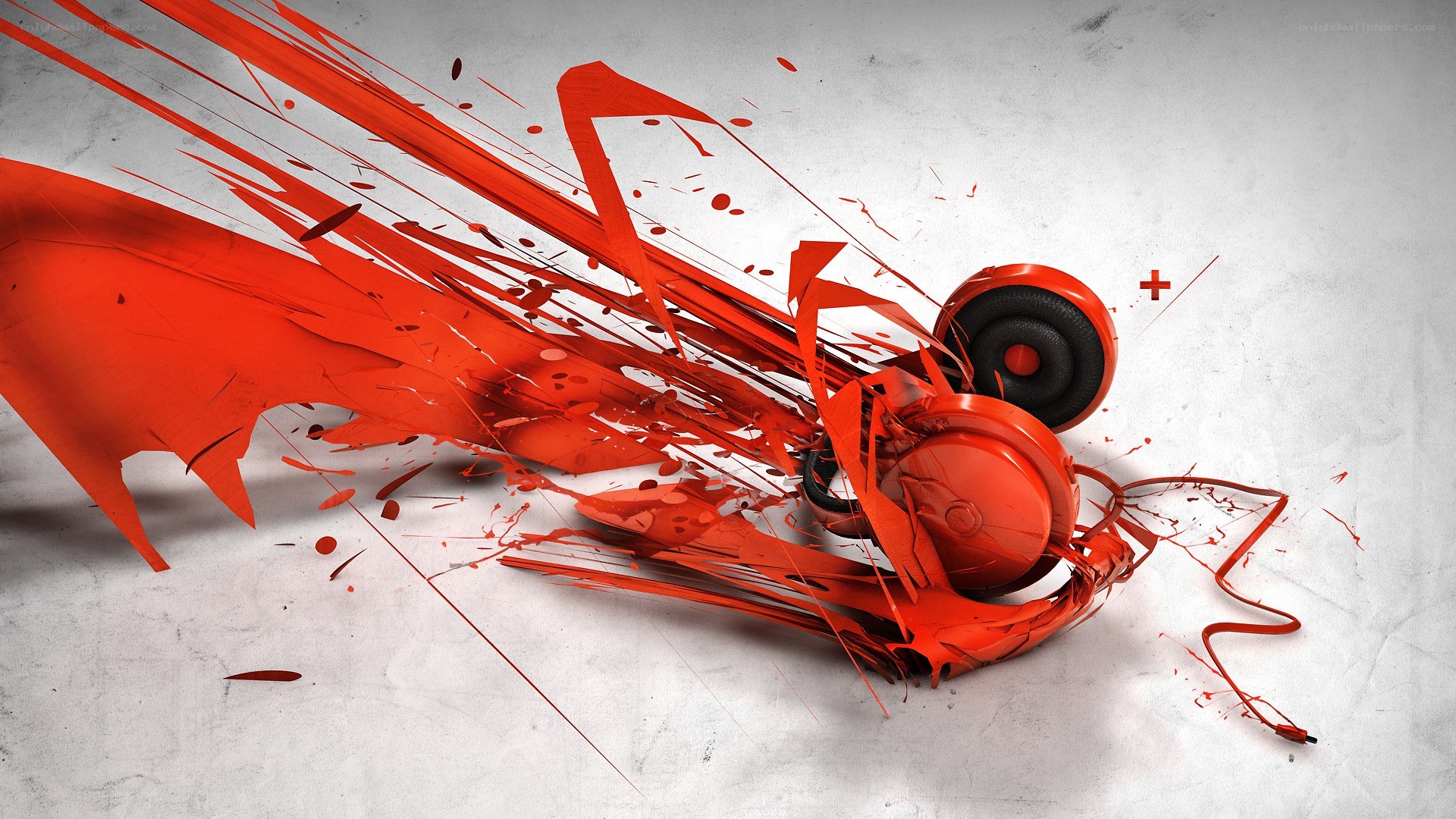Red headphones explosion art