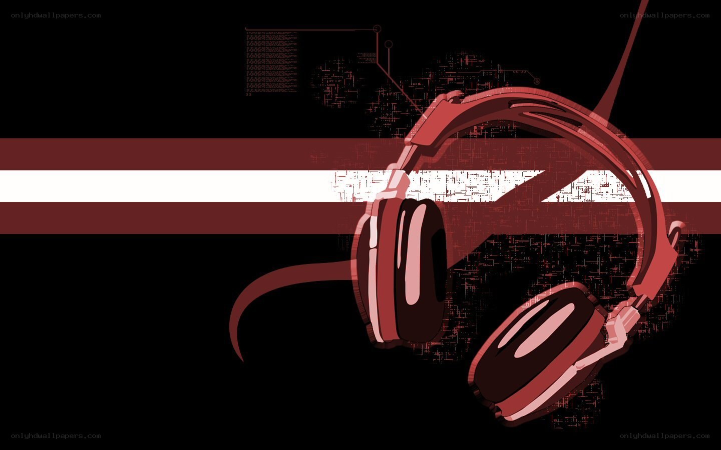 Red headphones on digital background