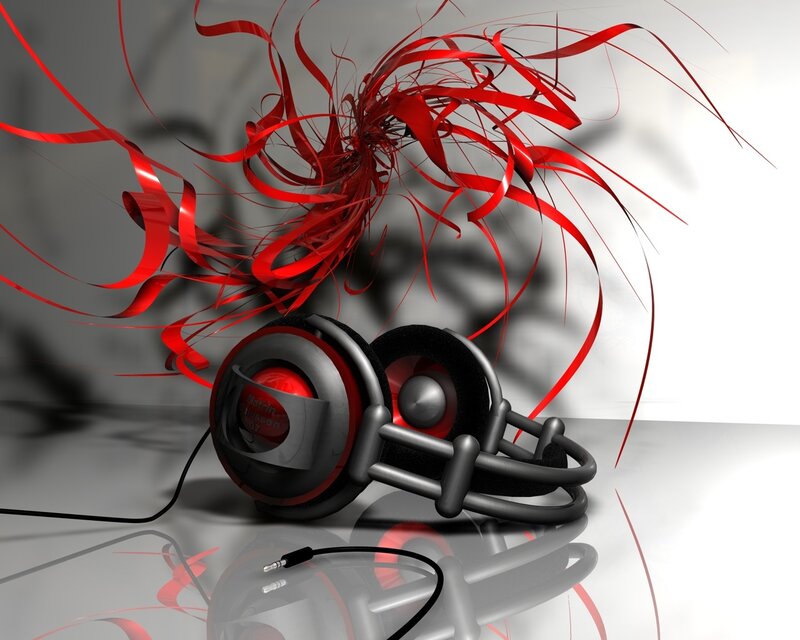 Red headphones with abstract ribbons