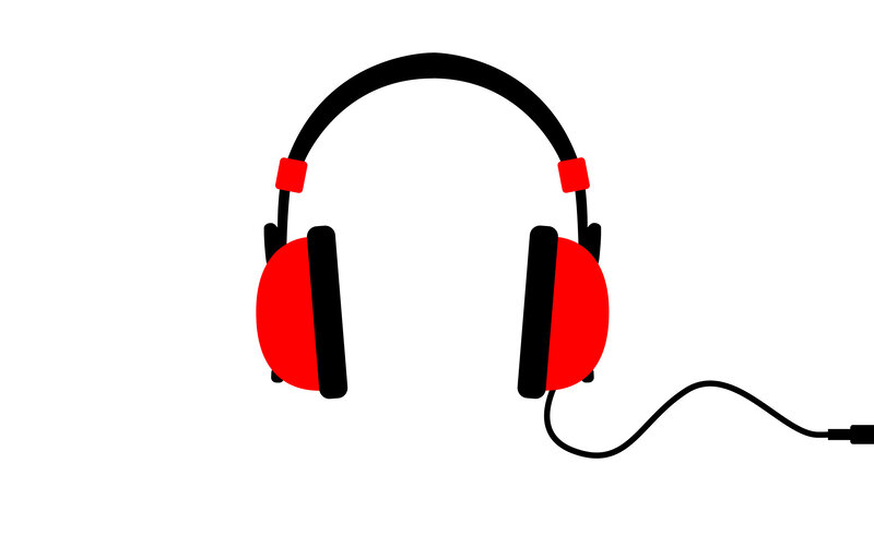 red headphones with cable