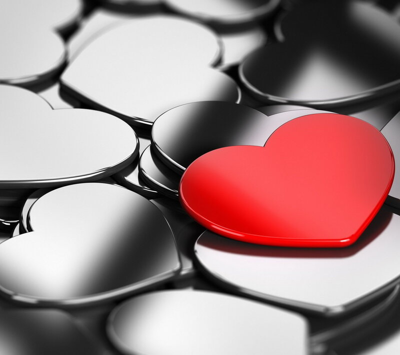 Red Heart Among Silver Hearts