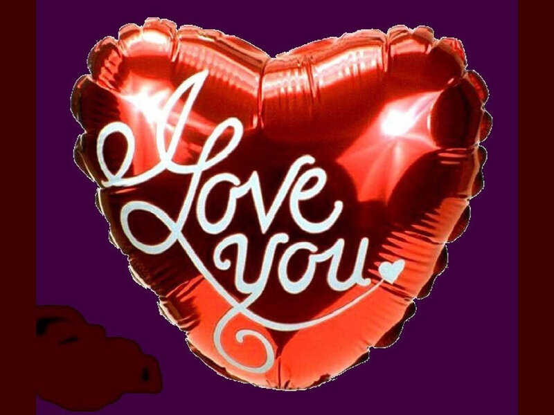 red heart balloon with love you text