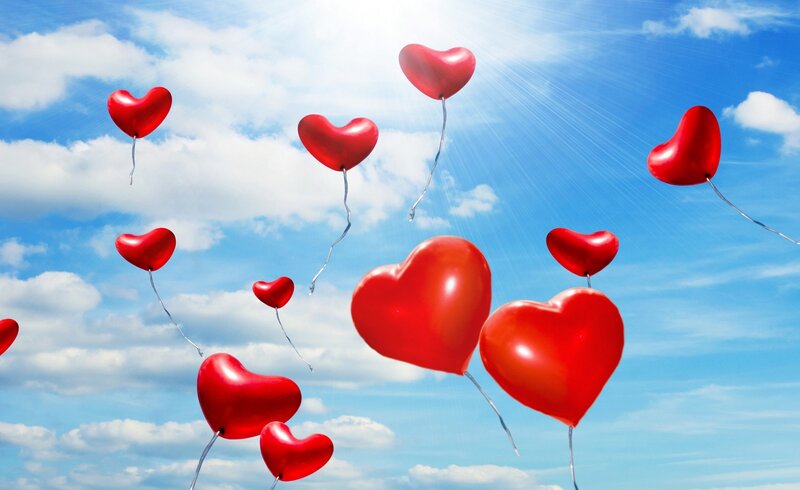 Red Heart Balloons — Serene, Afternoon, Digital Art