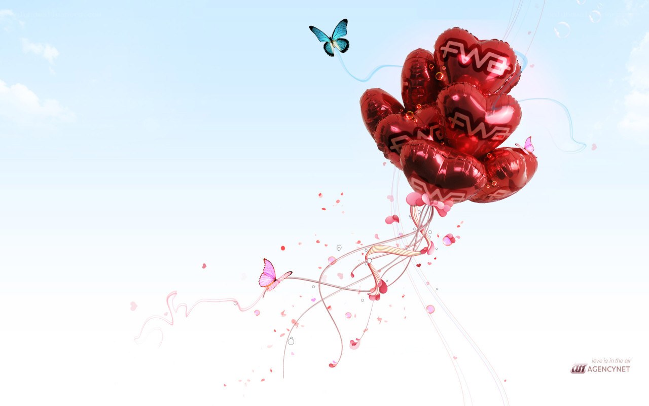Red heart balloons with butterflies