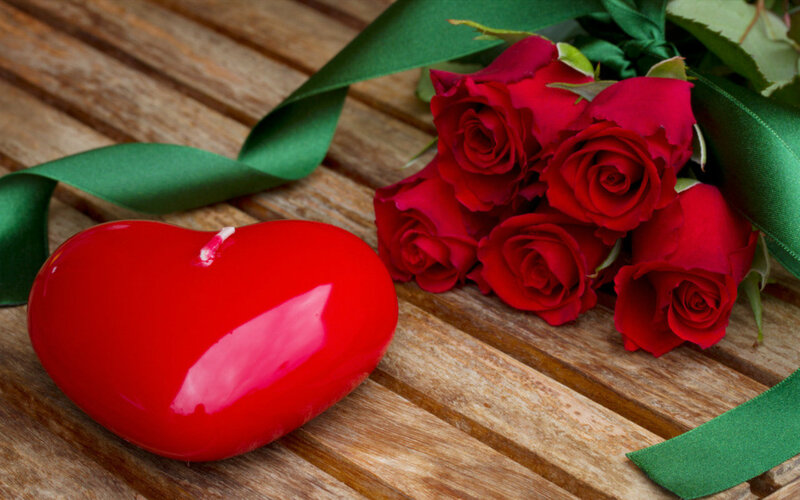 Red Heart Candle and Roses