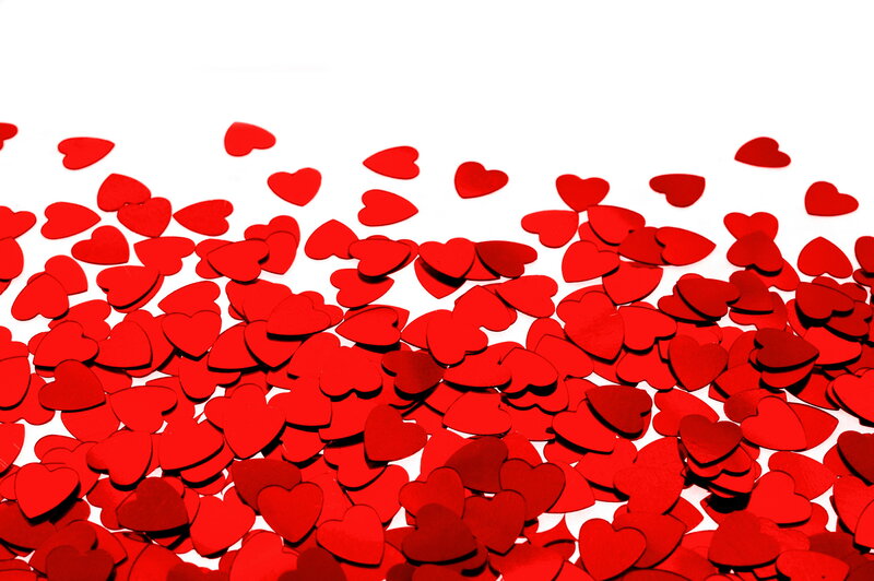 Red Heart Confetti — Festive, Photograph, White Background