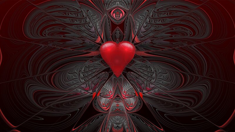 Red Heart Fractal Design — Abstract, Digital Art, Symmetry