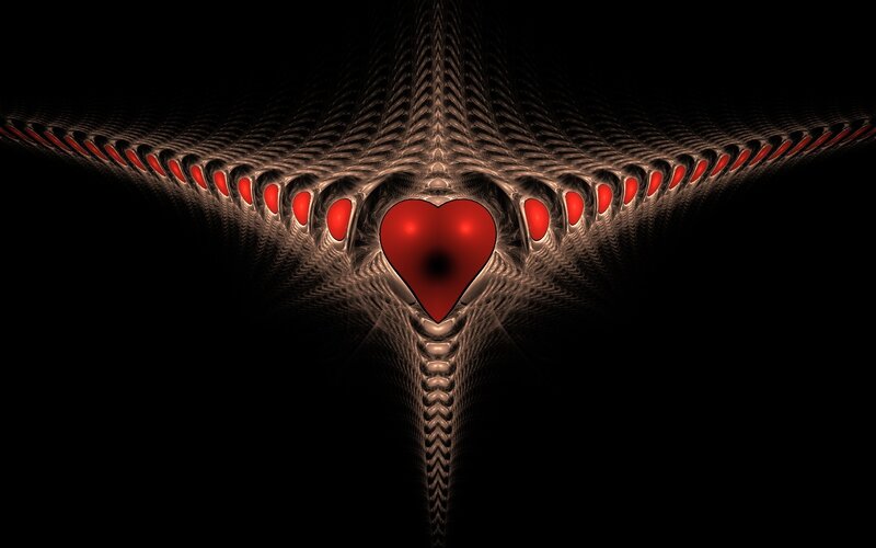 Red Heart Fractal Design — Dramatic, Digital Art, Fractal Pattern