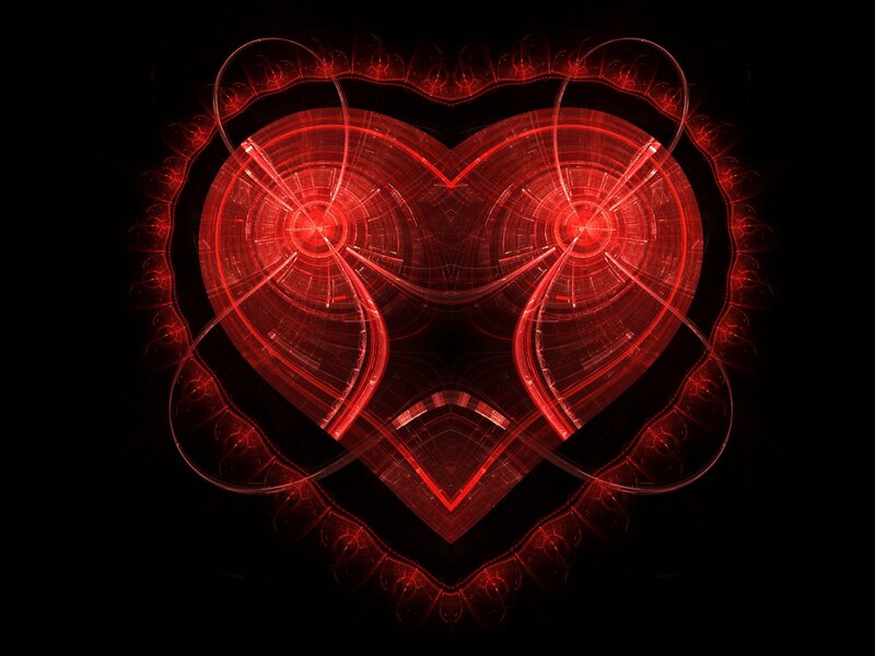 Red Heart Fractal Design — Dramatic, Digital Art, Glow