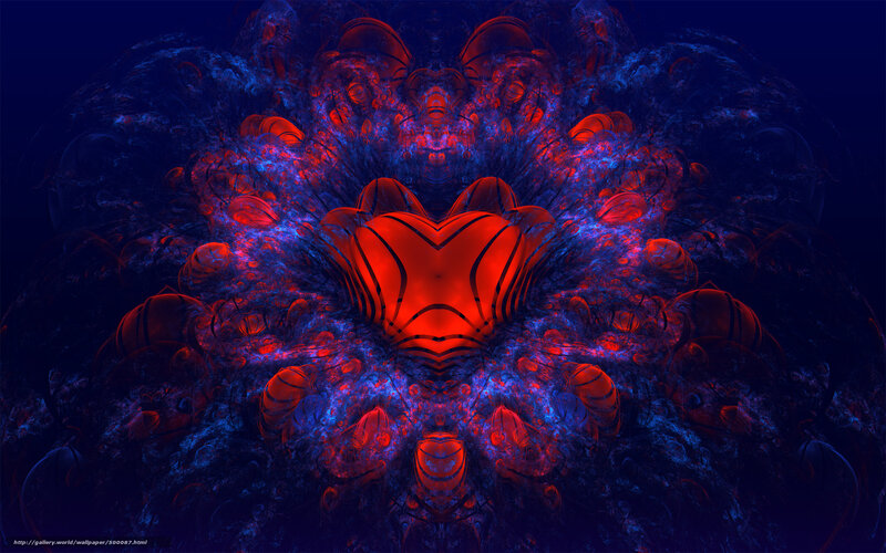 Red Heart Fractal Design — Dramatic, Digital Art, Light