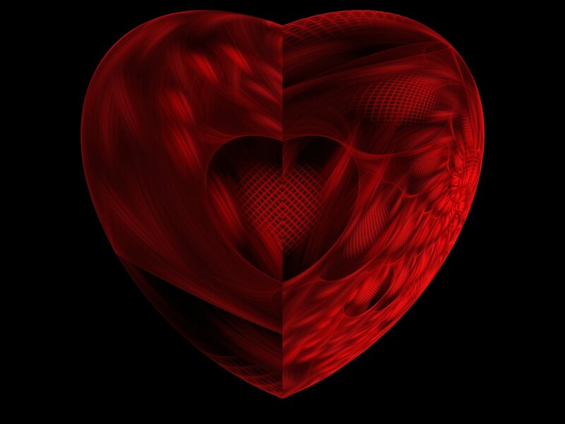 Red Heart Fractal — Dramatic, Digital Art