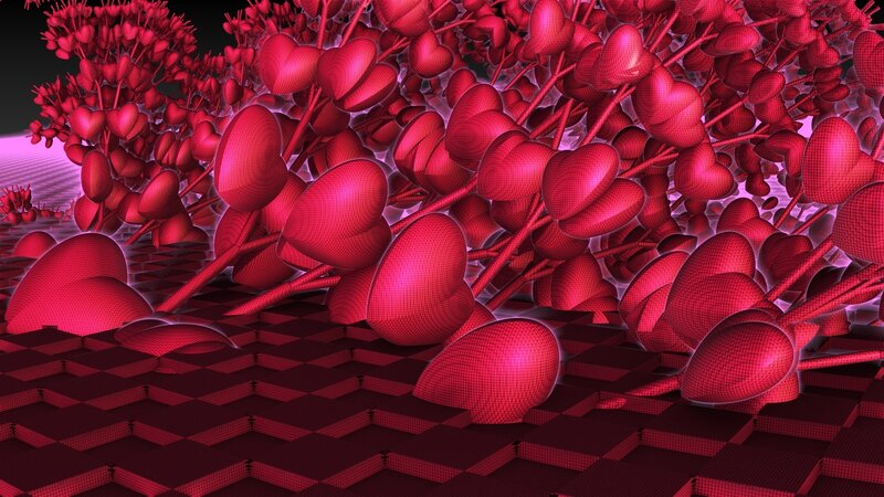 Red heart fractal landscape