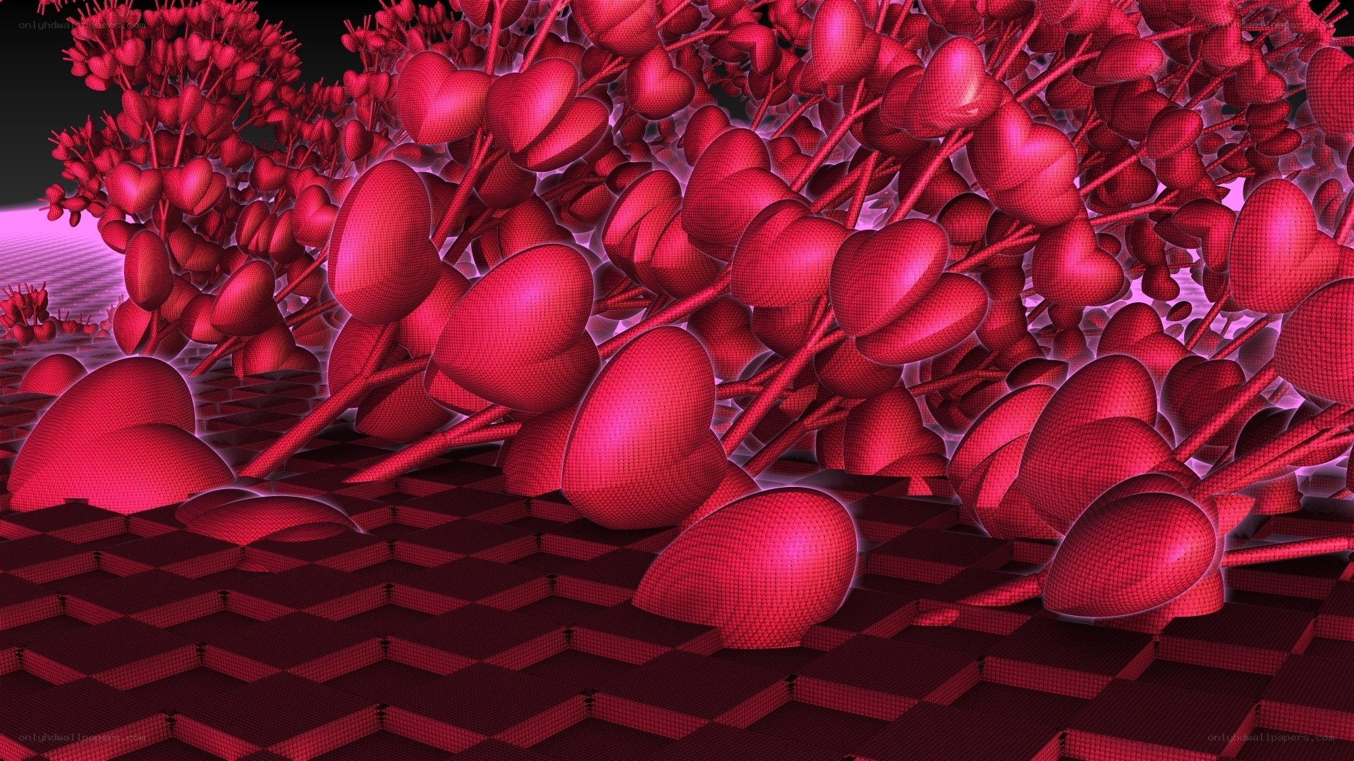 Red heart fractal landscape
