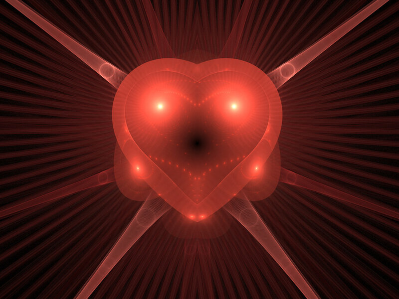 Red heart fractal with glowing lights