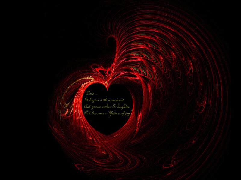 Red heart fractal with quote
