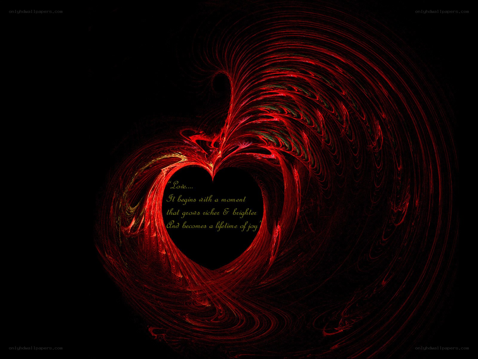 Red heart fractal with quote