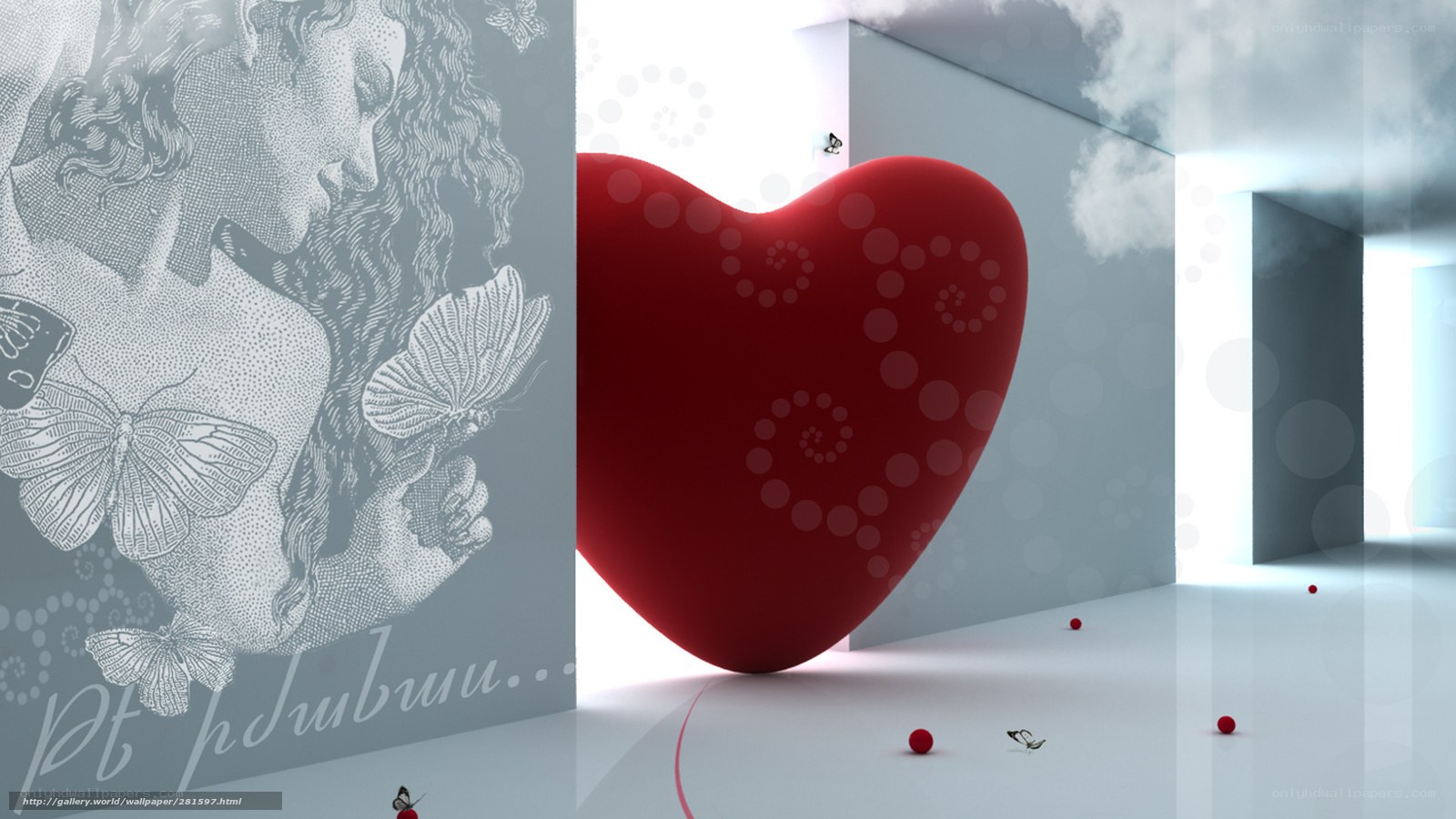 Red heart in a dreamlike space