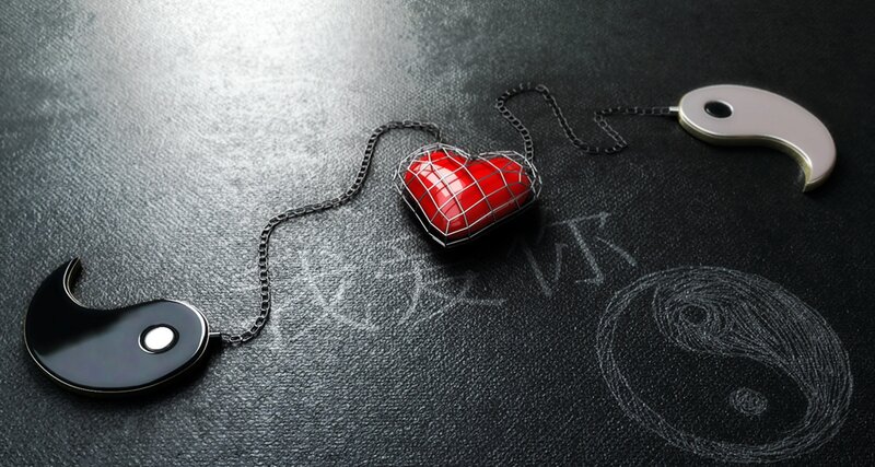 Red Heart in Cage — Black, Dramatic, Digital Art