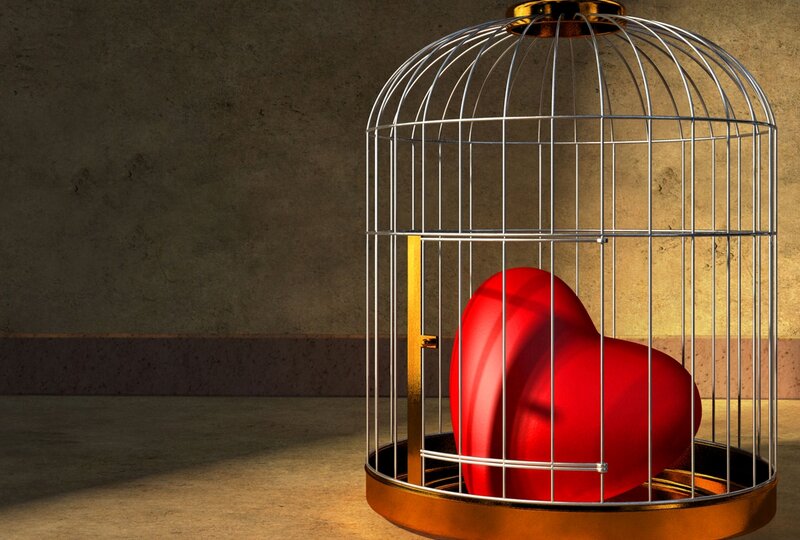 Red Heart in Cage — Dramatic