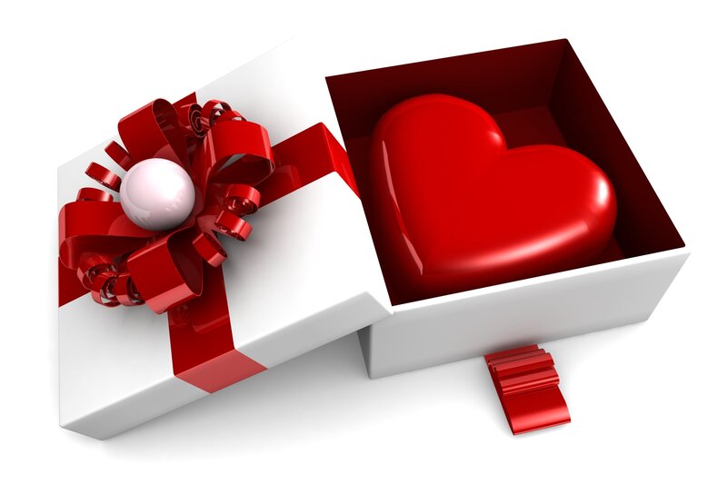 Red Heart in Gift Box — White