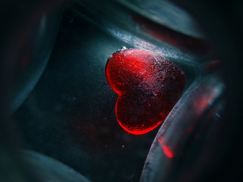 Red Heart in Glass — Dramatic