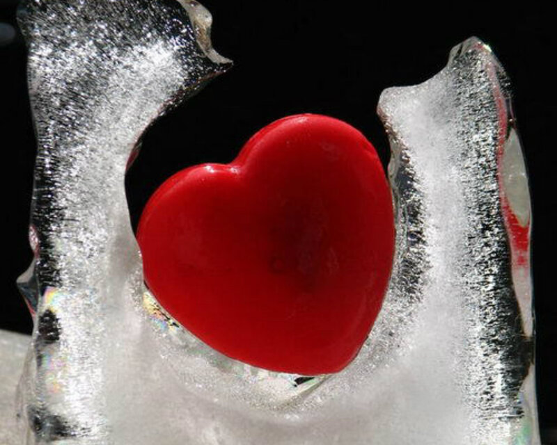 Red Heart in Ice — Dramatic, Photograph