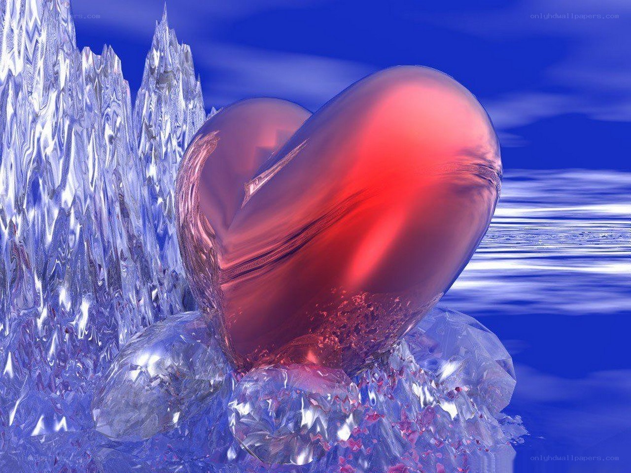 Red heart in ice sculpture