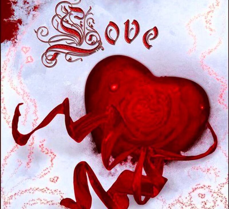 Red Heart in Snow — Dramatic