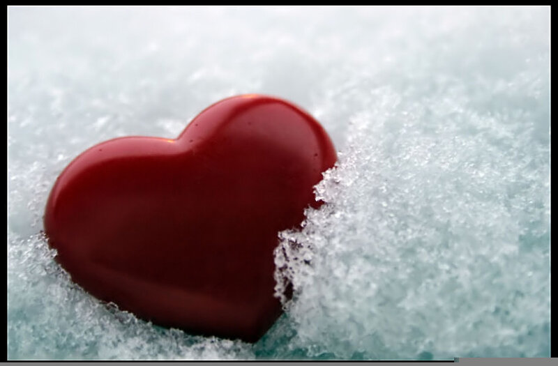 Red heart in the snow
