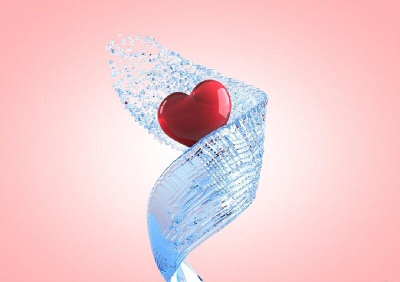 Red Heart in Water — Pink