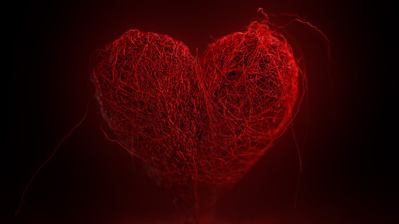 Red Heart Made of Threads — Dramatic, Digital Art