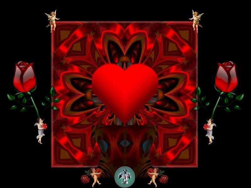 red heart mandala with cherubs