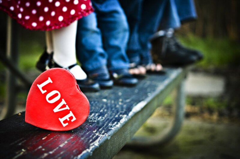Red Heart on Bench — Peaceful