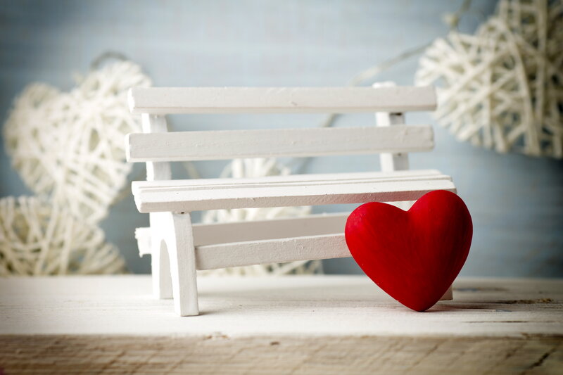 Red Heart on Bench — White