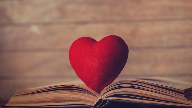Red Heart on Book — Calm, Photograph