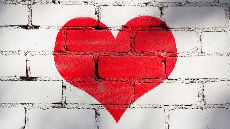 Red Heart on Brick Wall — Calm, Photograph