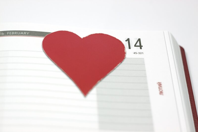 Red Heart on Calendar — White, Neutral