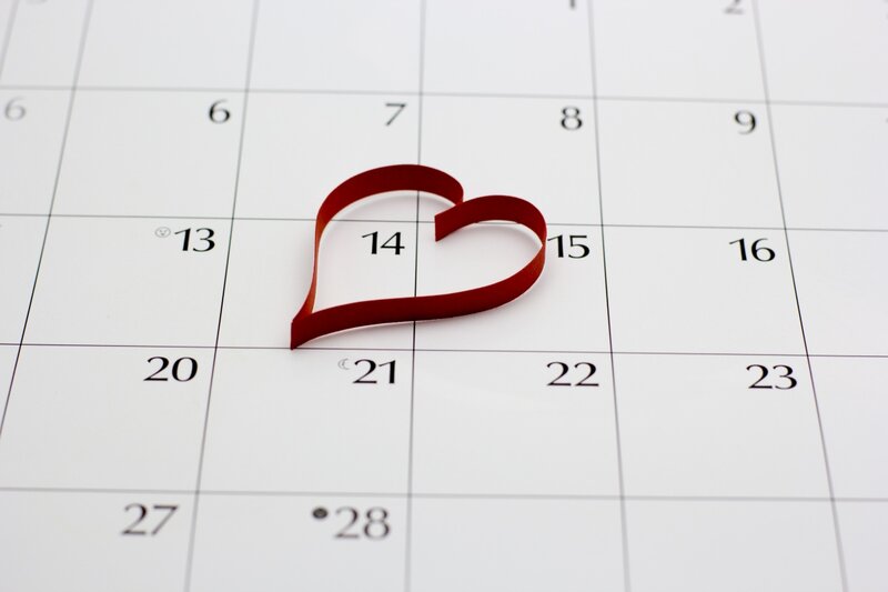 Red Heart on Calendar — White