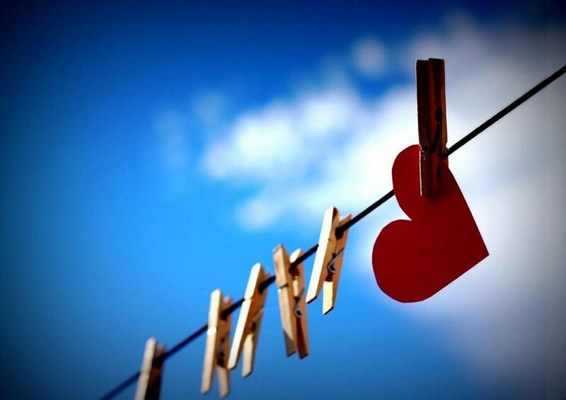 Red Heart on Clothesline — Blue, Serene