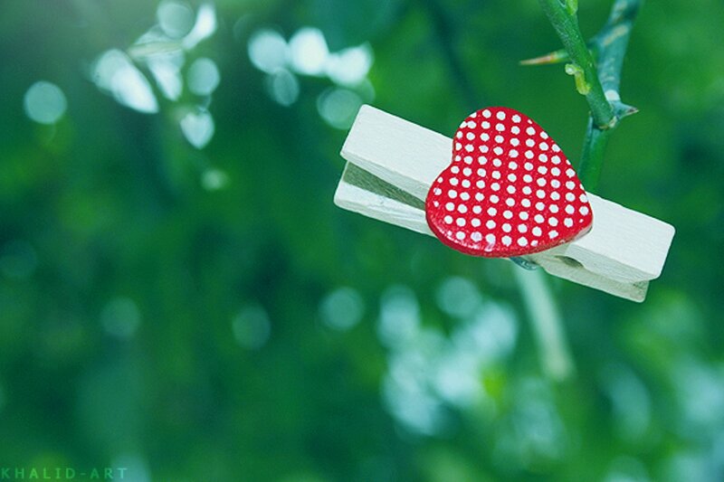 Red Heart on Clothespin — Green
