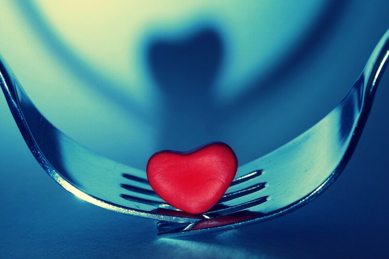 Red Heart on Fork — Blue