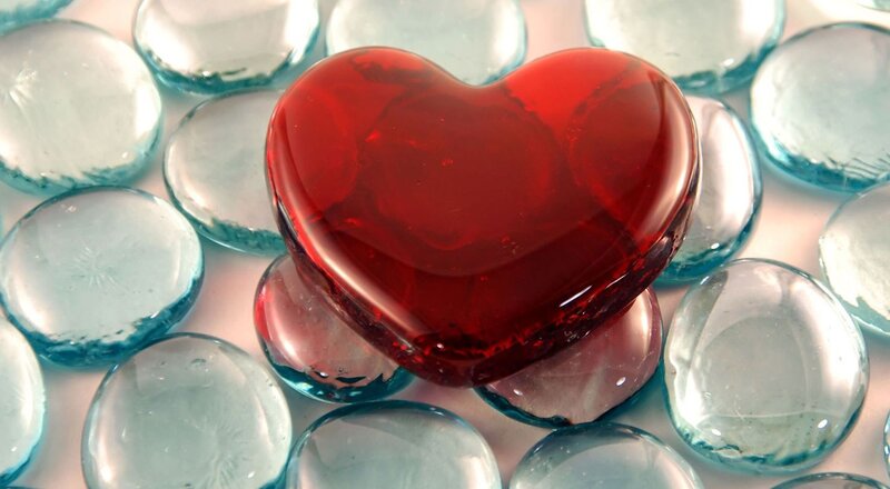 Red Heart on Glass Pebbles