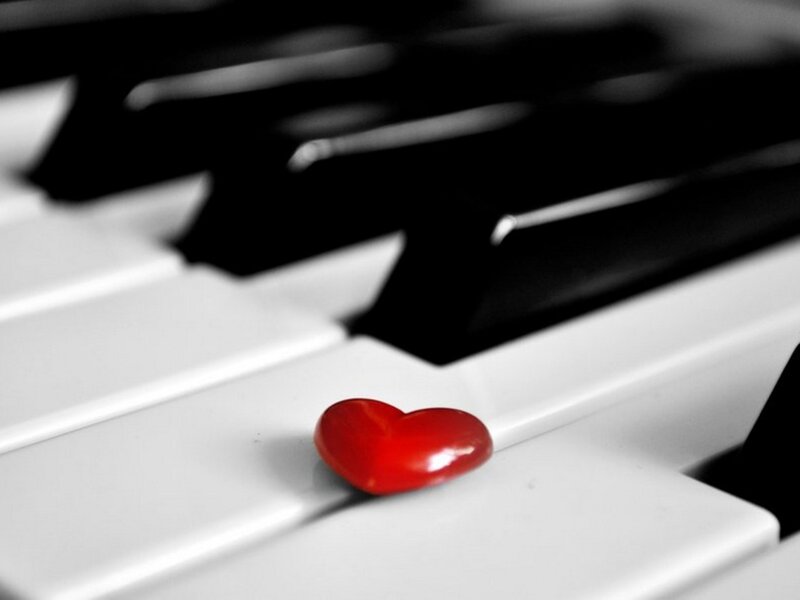 Red Heart on Piano Keys — White, Calm