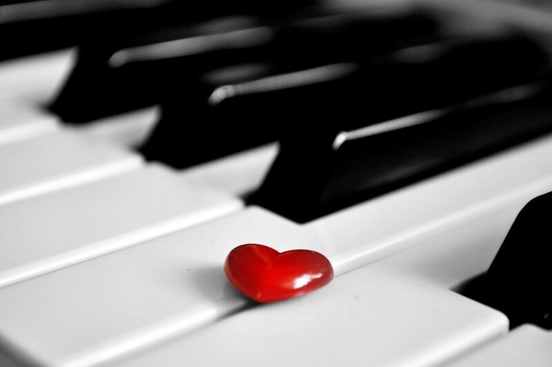 Red Heart on Piano Keys — White