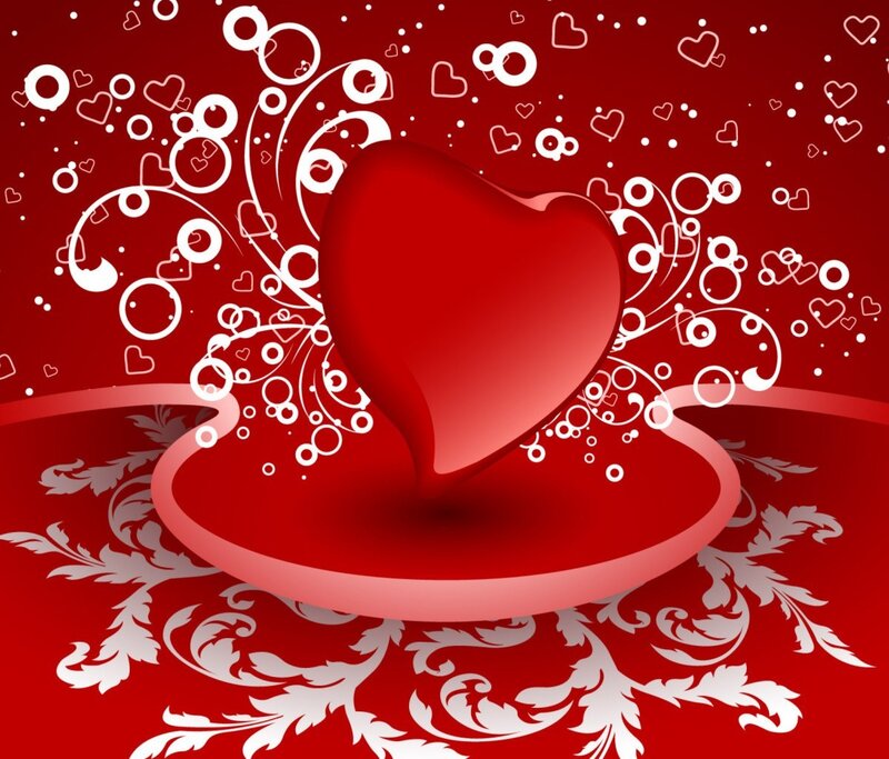 Red Heart on Red Background — Romantic, Vector Art, Swirls