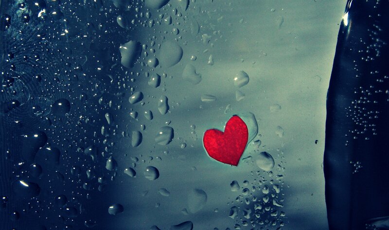 Red Heart on Wet Glass